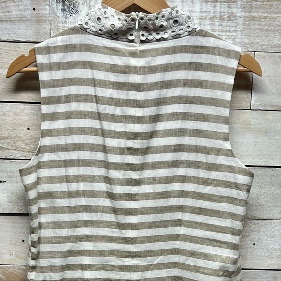 Eliza J Dress Womens 10‎ Beige White Linen Cotton Sleeveless Stripe Sundress - Picture 6 of 12